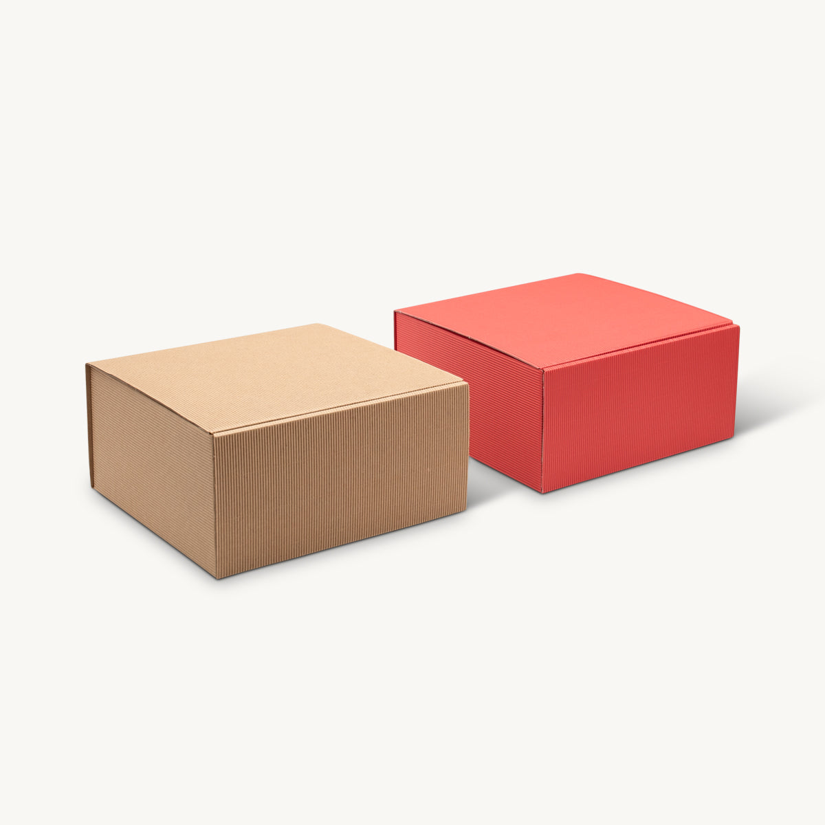Square fluted card gift box from high-density rigid paperboard.