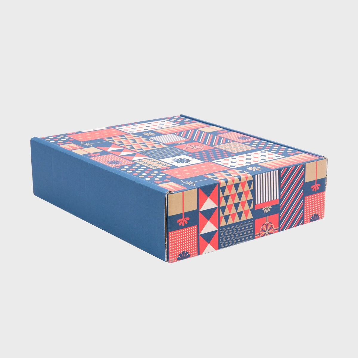 3 Bottle red and blue christmas gift box from high-density rigid paperboard.