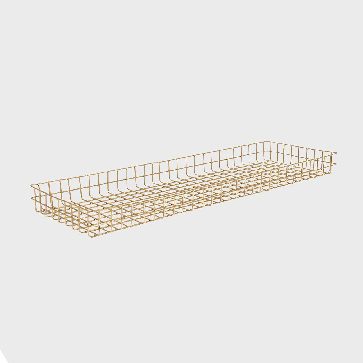 Shallow brass wire basket.