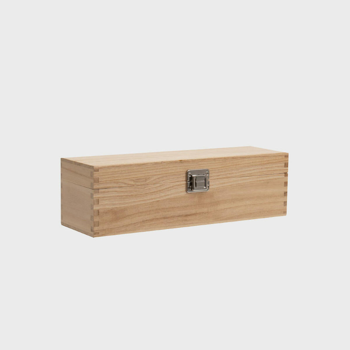 1 bottle tung wooden wine box with hinged lid with premium natural wood grain and secure hardware closures.