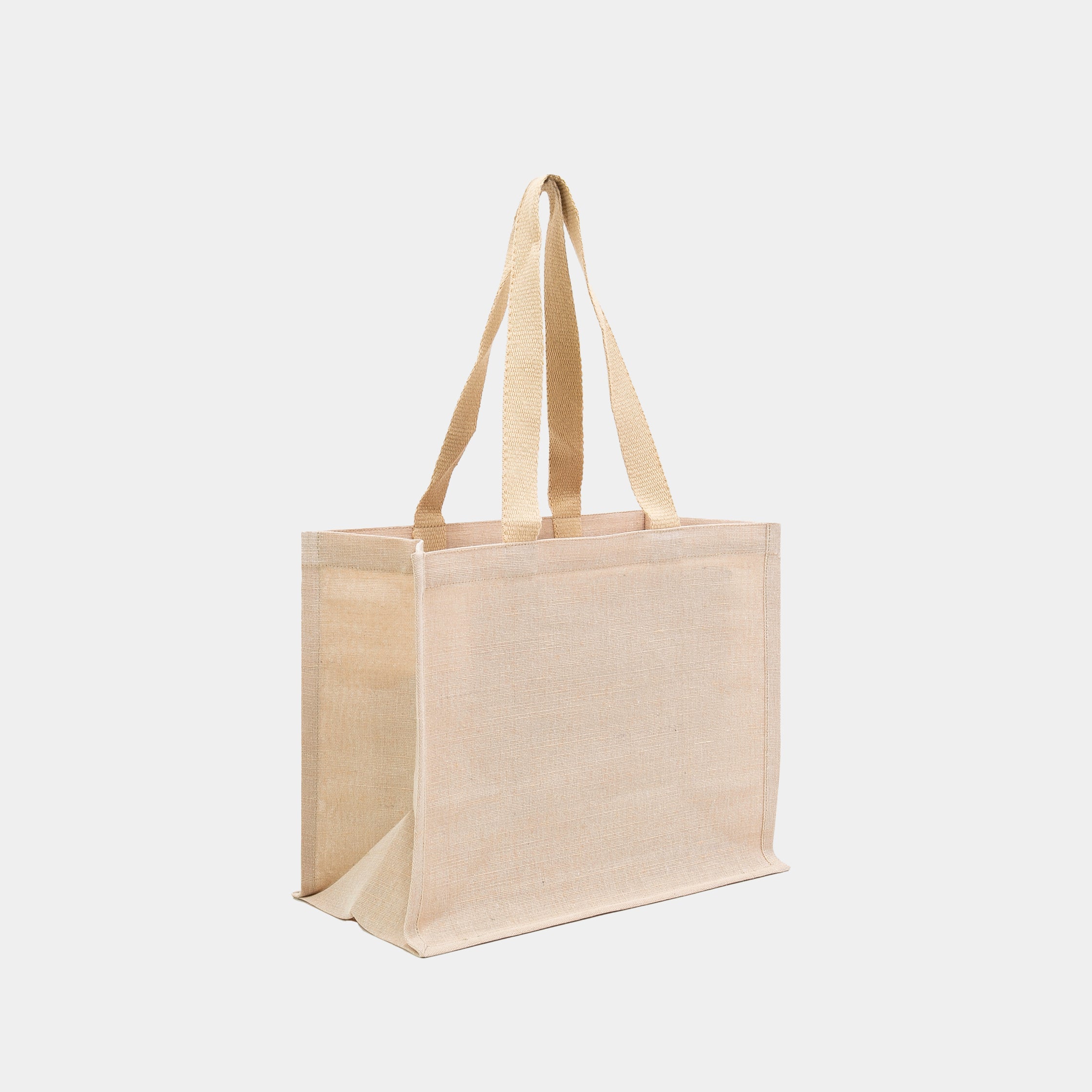 Medium stiffened juco bag with webbed handles.