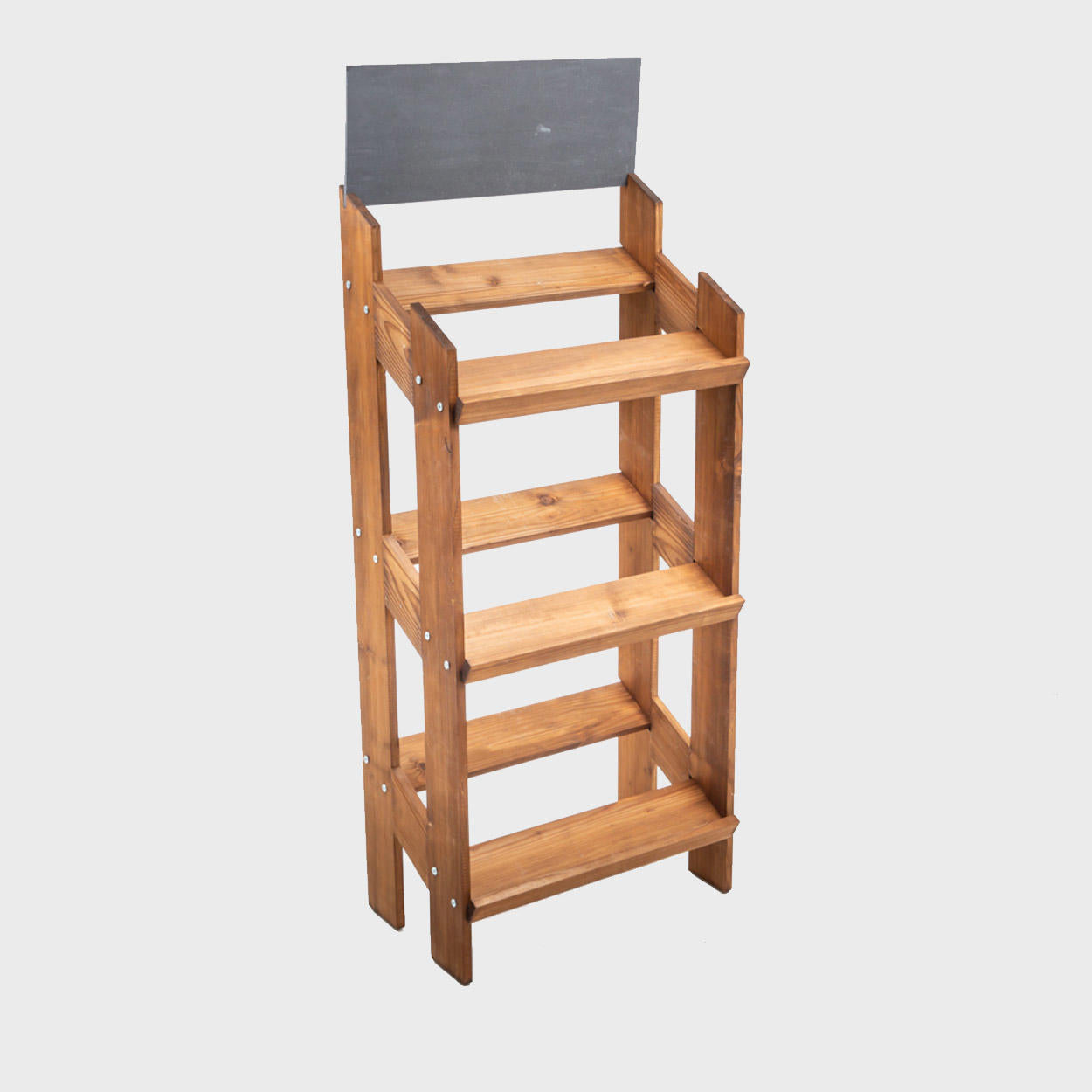 Norwood 3-shelf dark oak stand and blackboard 650 with a clean surface for visible retail messaging.