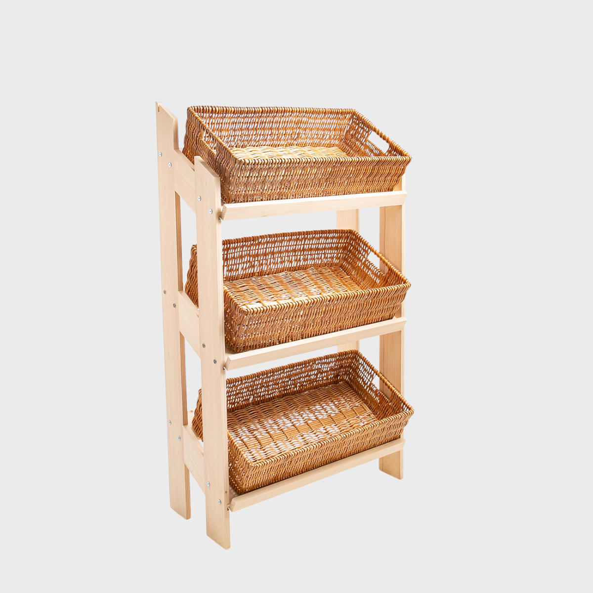 Norwood 3-shelf stand with natural wicker trays 820 featuring a multi-tiered layout for product positioning.