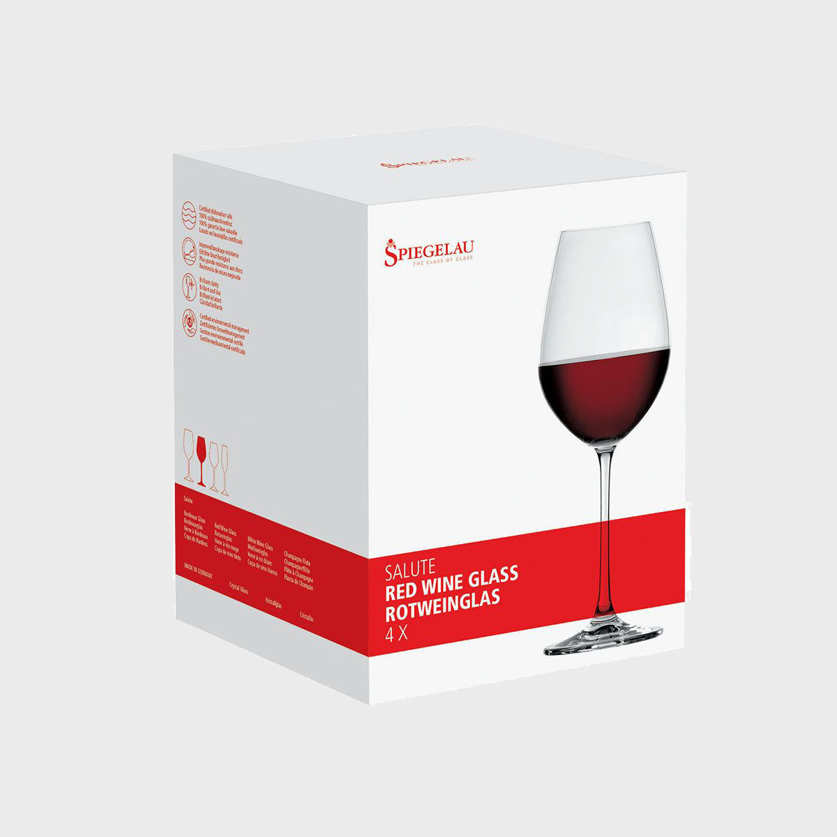 Spiegelau salute red wine glasses (retail box of 4).