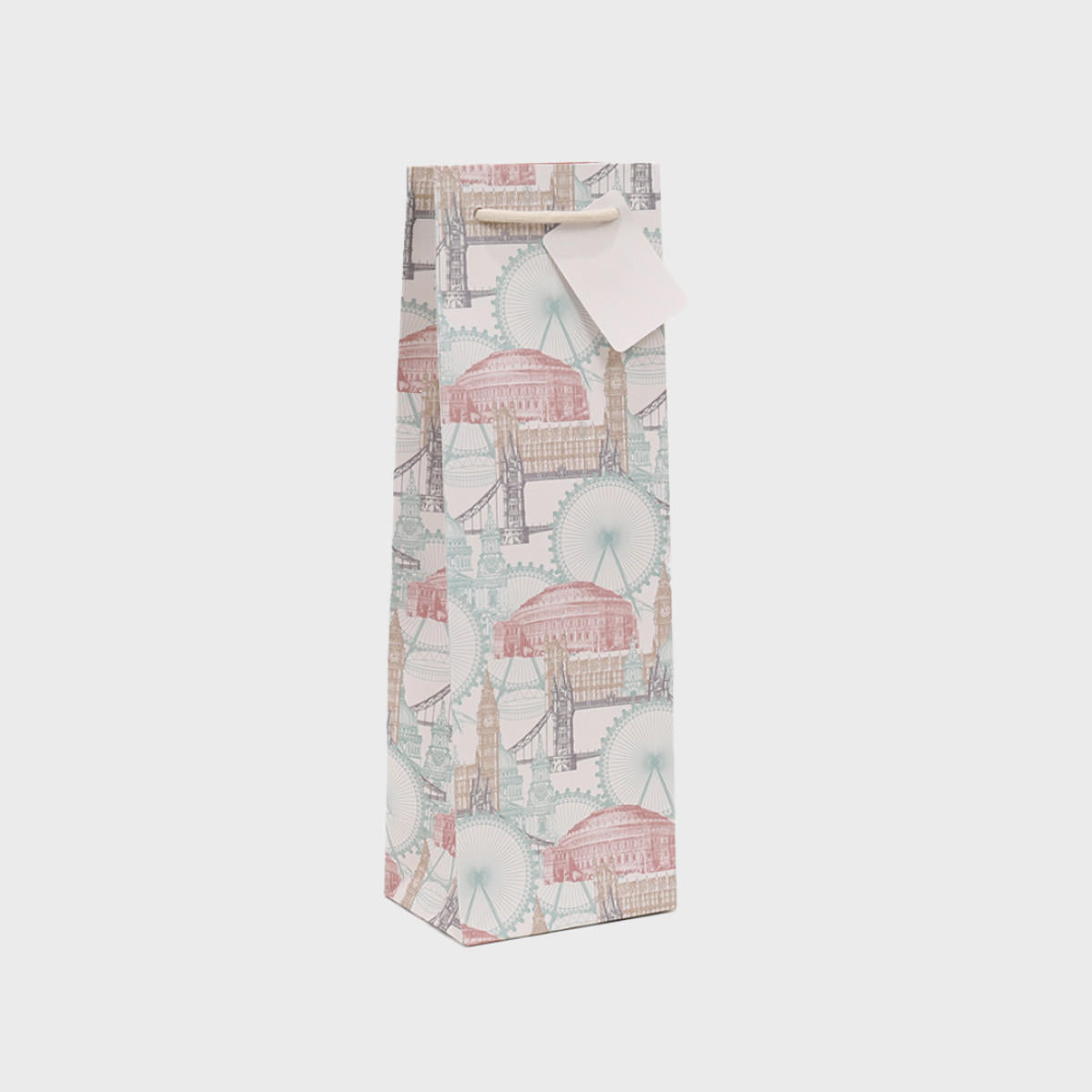 1 Bottle london cityscape gift bag featuring a patterned finish and heavy-duty handles.