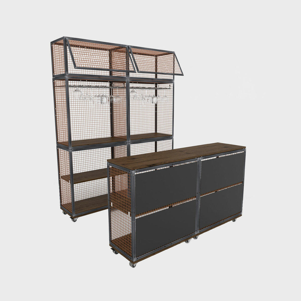 BRIX pop up bar featuring a heavy-duty modular geometric profile layout.