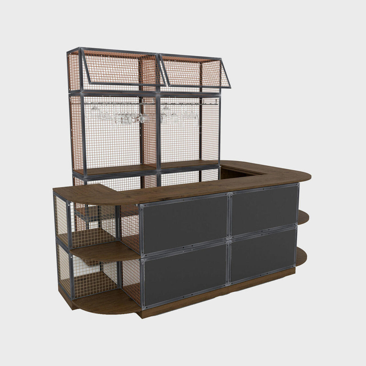 BRIX luxury pop up bar featuring a heavy-duty modular geometric profile layout.