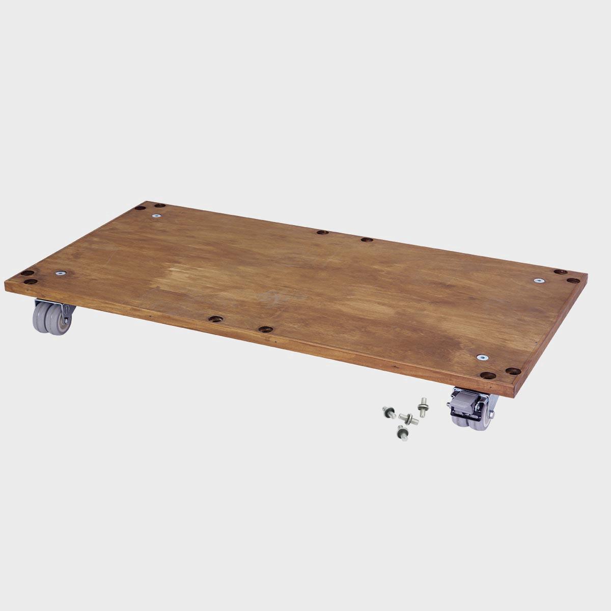 BRIX dark wood wheeled base 800 x 400mm featuring a heavy-duty modular geometric profile layout.