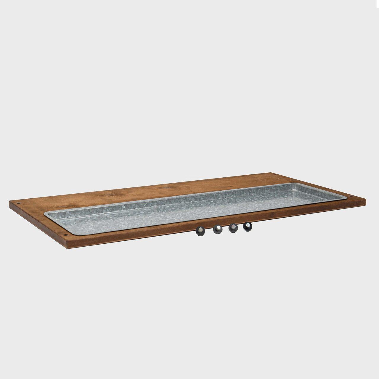 BRIX top with inset galvanised tray with structured, low-profile walls and open-top design.