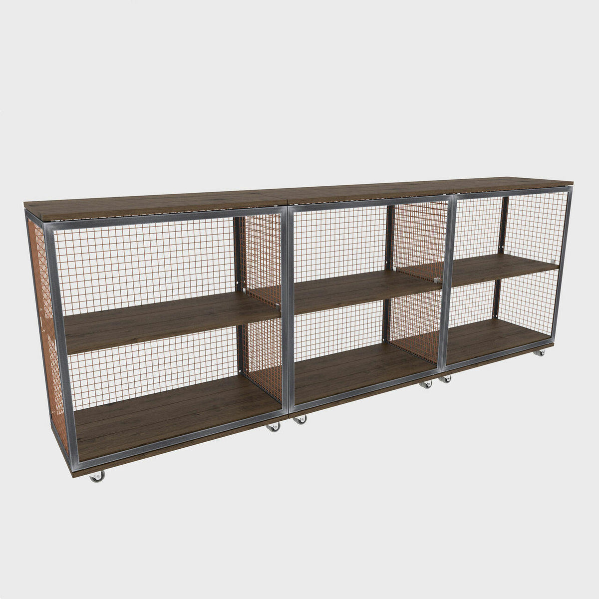 BRIX low shelving dark wood featuring a heavy-duty modular geometric profile layout.