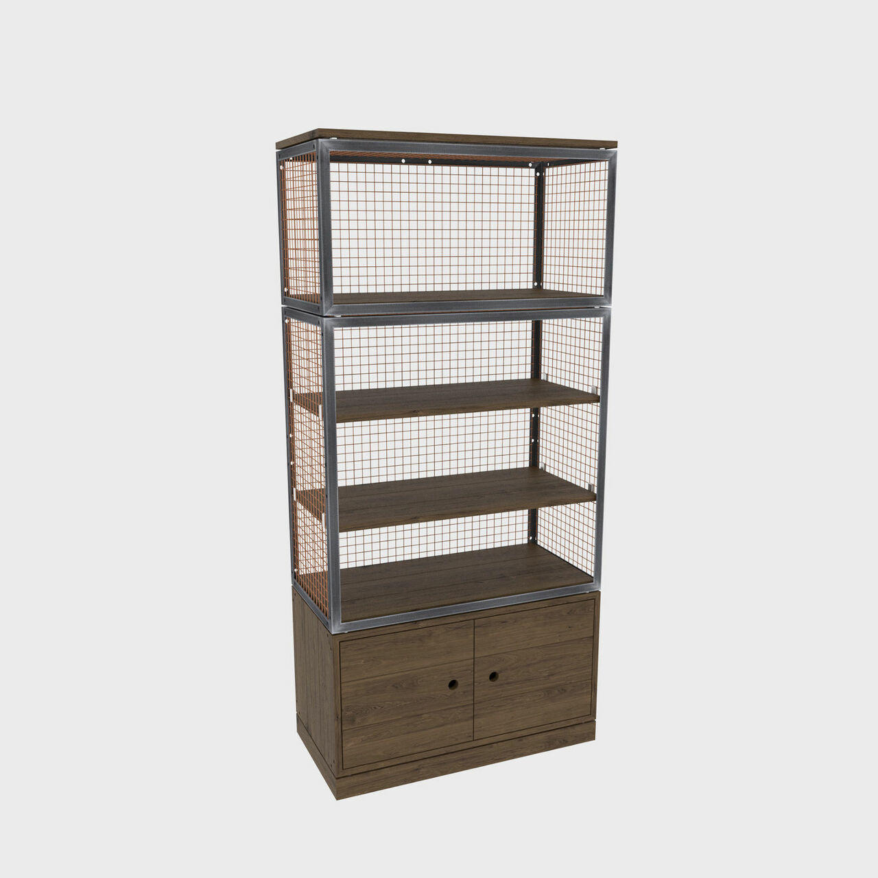 BRIX tall shelving with storage dark wood featuring a heavy-duty modular geometric profile layout.