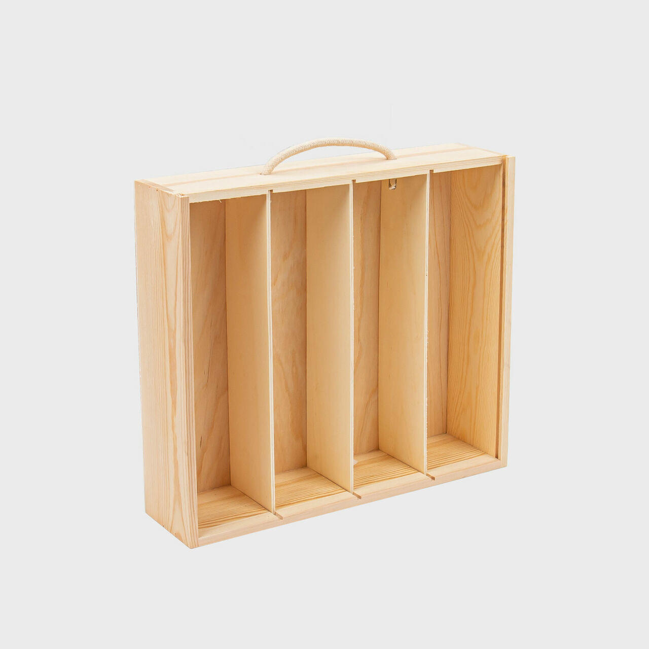 4 bottle wooden wine box with sliding lid with premium natural wood grain and secure hardware closures.