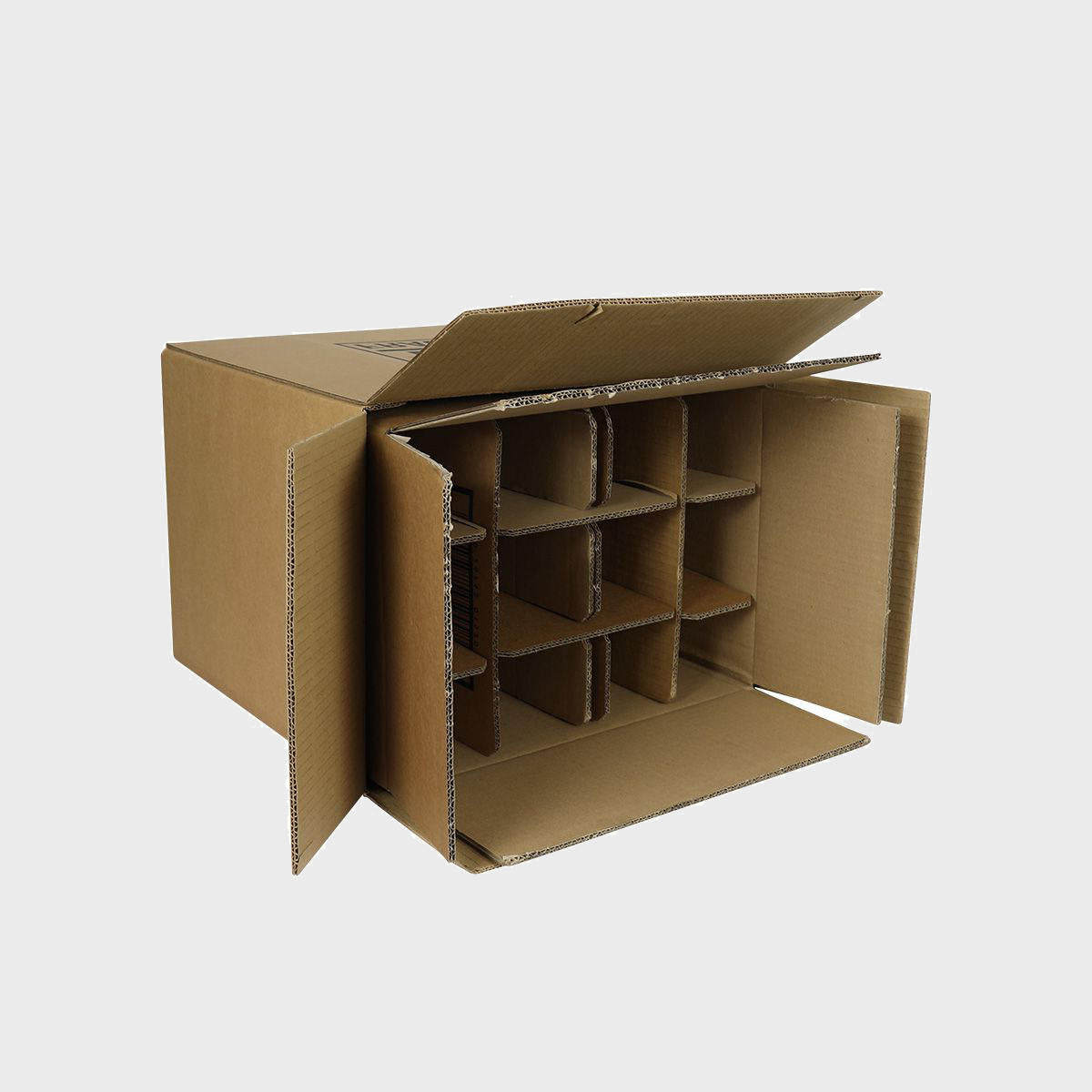 12 bottle reinforced budget shipping box from thick, impact-resistant inner for bottle security.