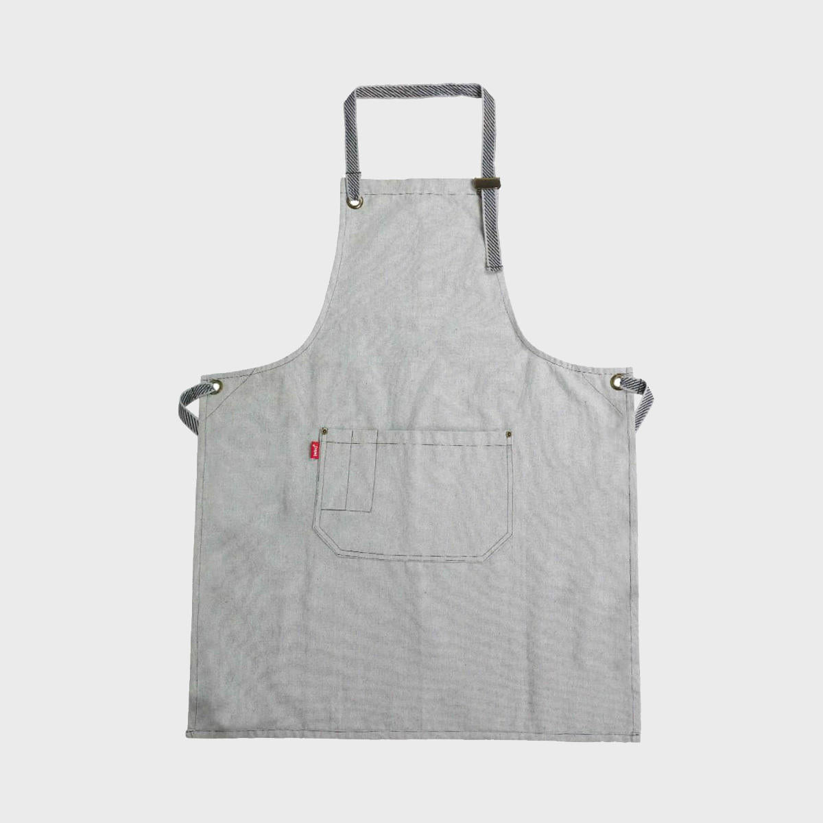 12oz light grey recycled canvas hospitality apron tailored from heavy canvas with reinforcing seams.