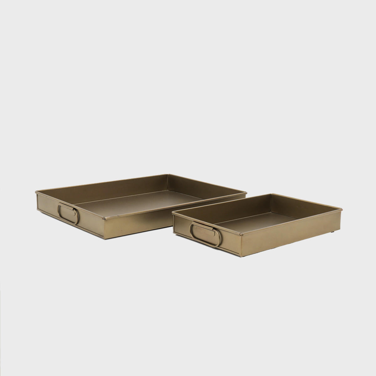 Railton brass metal tray with structured, low-profile walls and open-top design.
