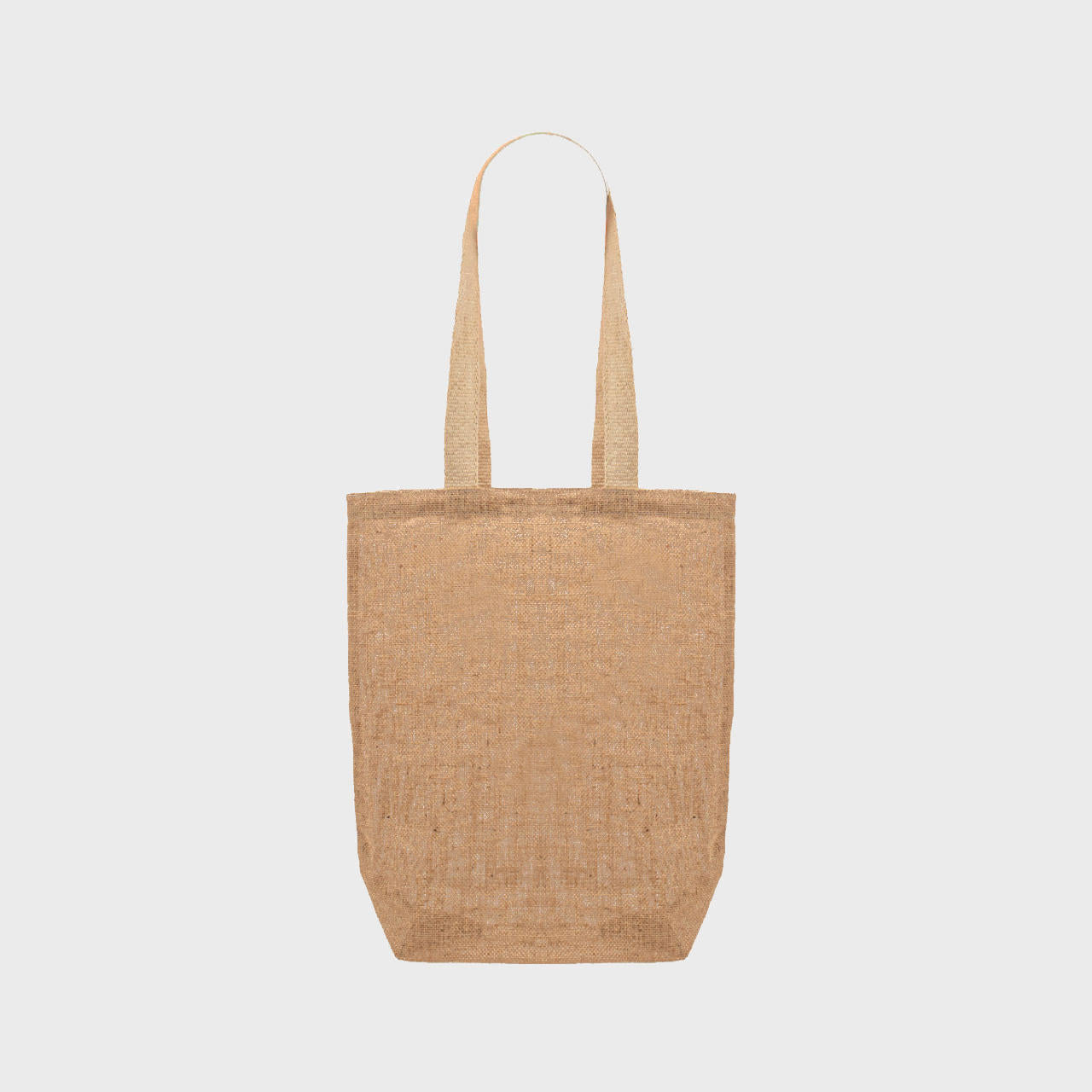 Medium natural unlined jute bag with base gusset.