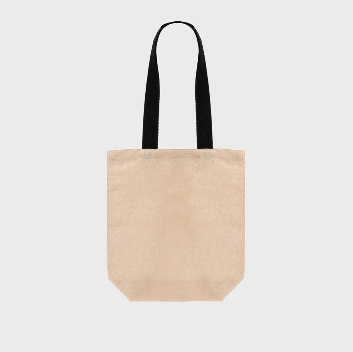 Medium natural unlined juco bag with black handles.