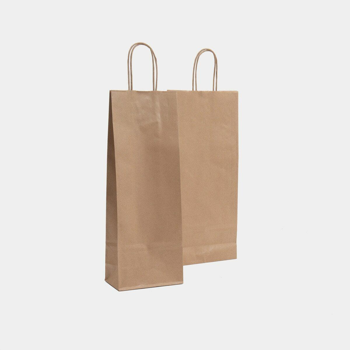 Kraft paper bottle gift bag with twist handles featuring a patterned finish and heavy-duty handles.