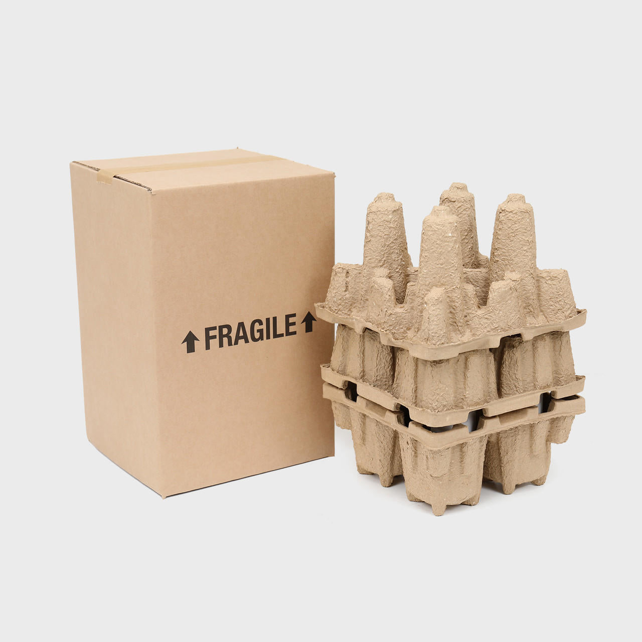 4 bottle Pulpsafe shipping box from thick, impact-resistant inner for bottle security.