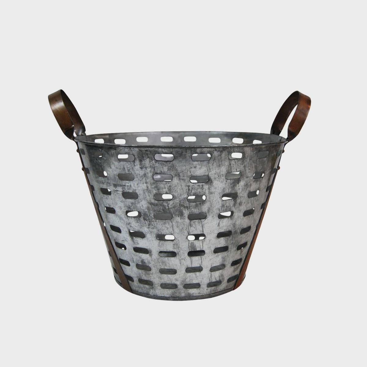 Large modern galvanised grape basket.