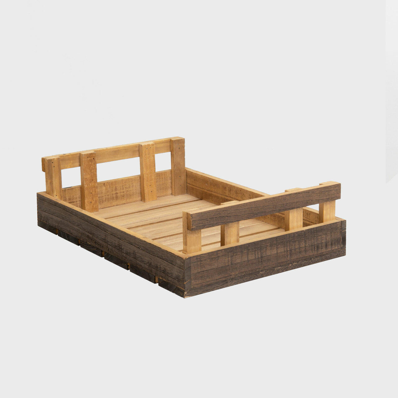 Railton medium wooden chitting tray with structured, low-profile walls and open-top design.