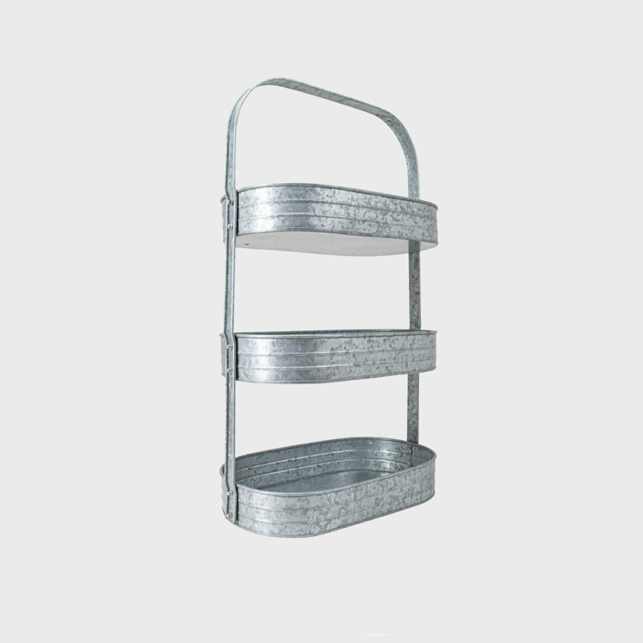 Galvanised metal 3 tier small display stand.