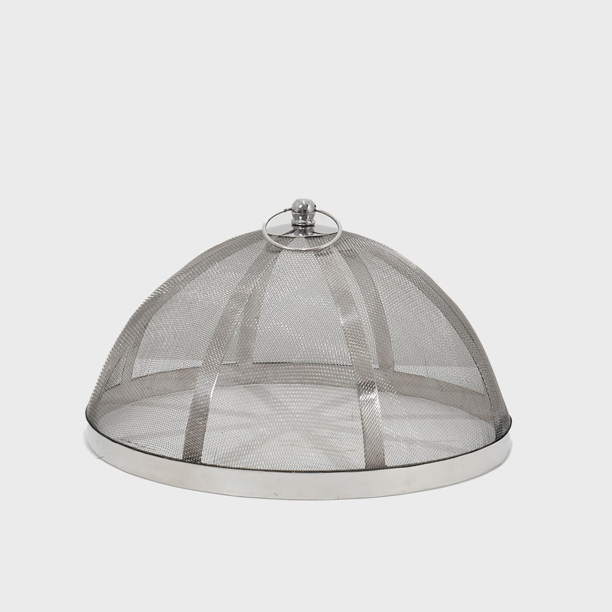 Oversized metal mesh food cover with handle.