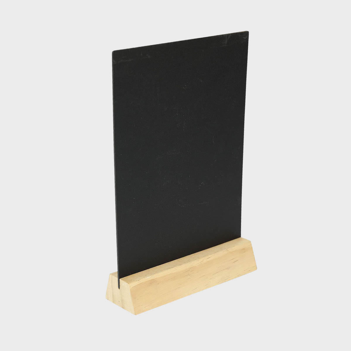 3 Pine stands and chalkboards with a clean surface for visible retail messaging.