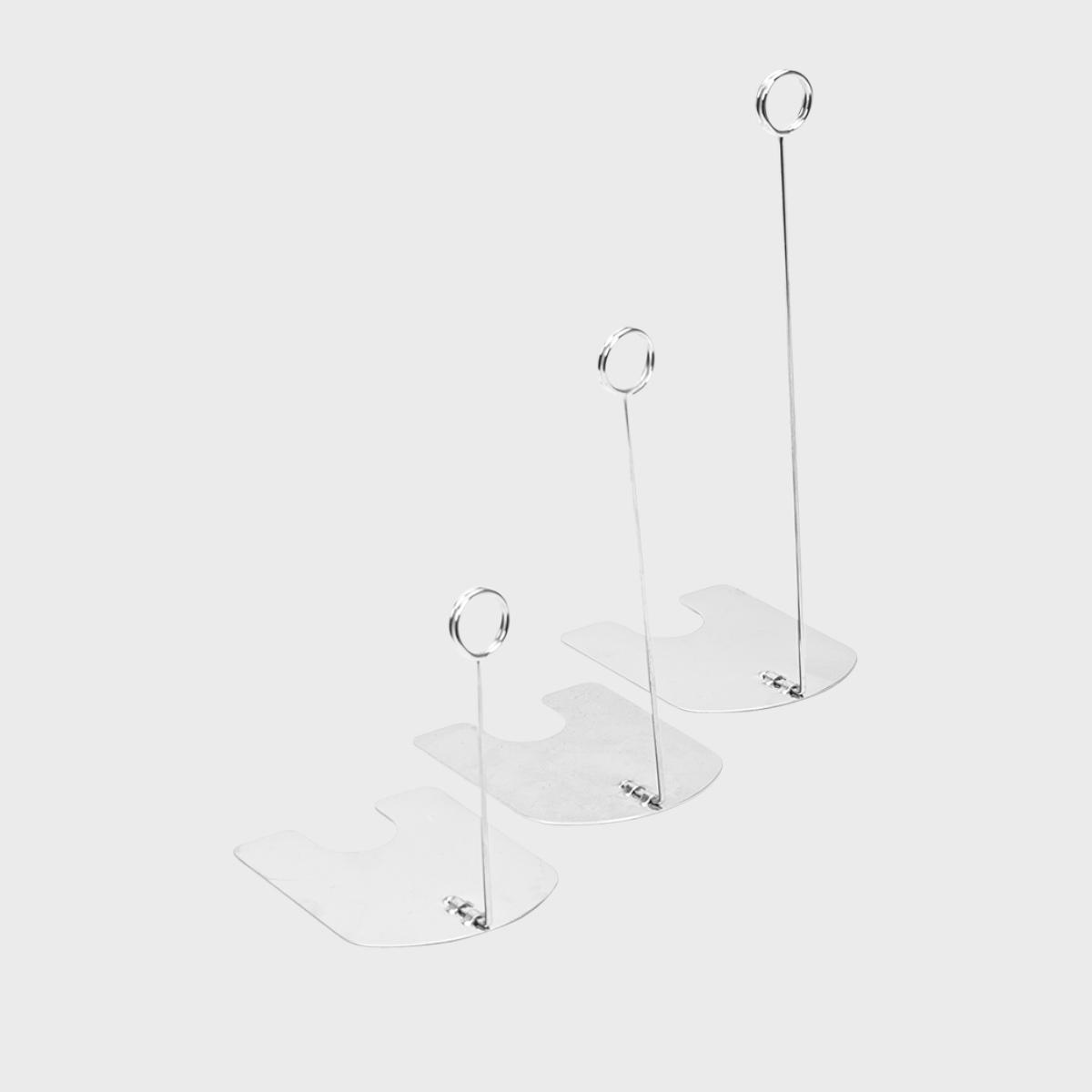 Iron plated chrome ticket holder with a clean surface for visible retail messaging.