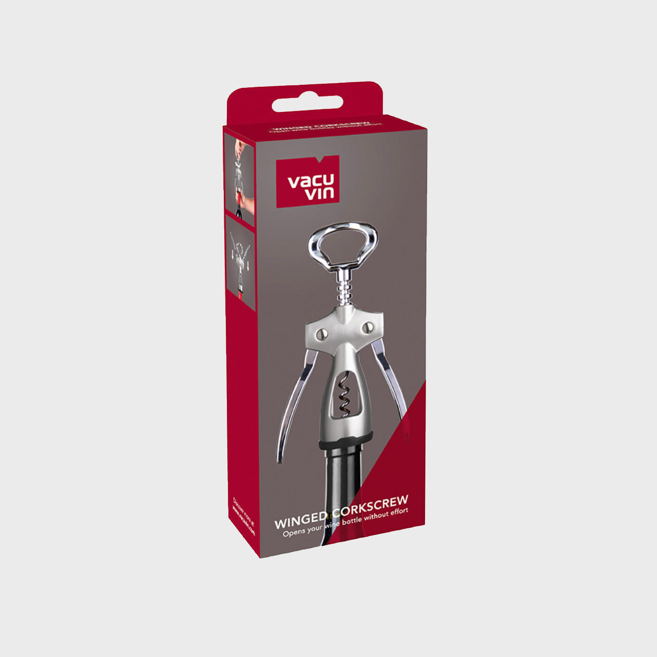 Winged silver corkscrew.