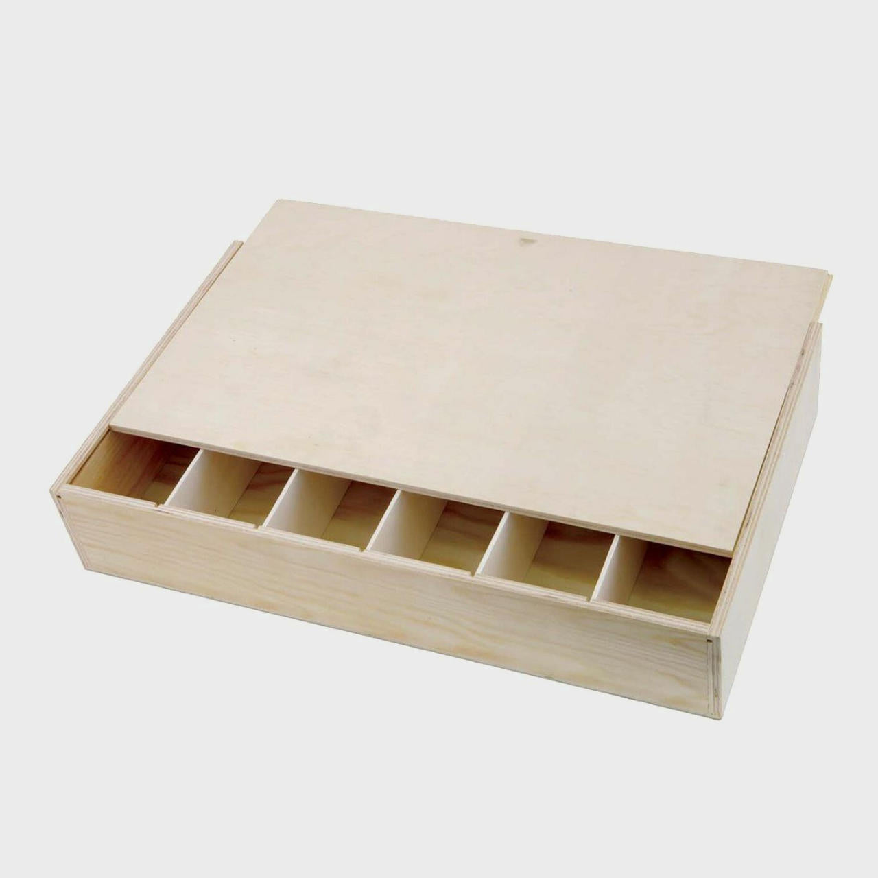 6 bottle wooden wine box with sliding lid with premium natural wood grain and secure hardware closures.