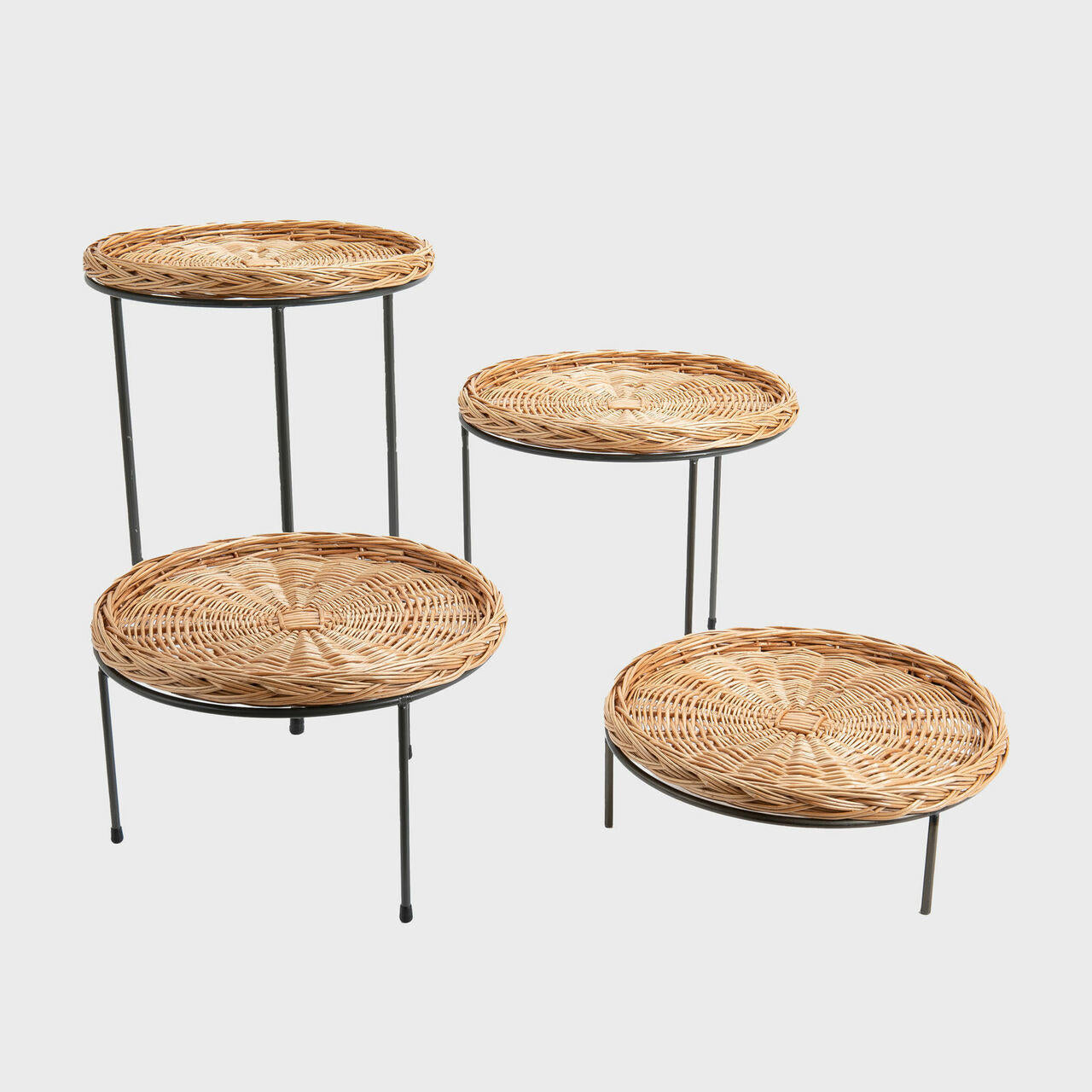 Matlock countertop stand with wicker tray with structured, low-profile walls and open-top design.