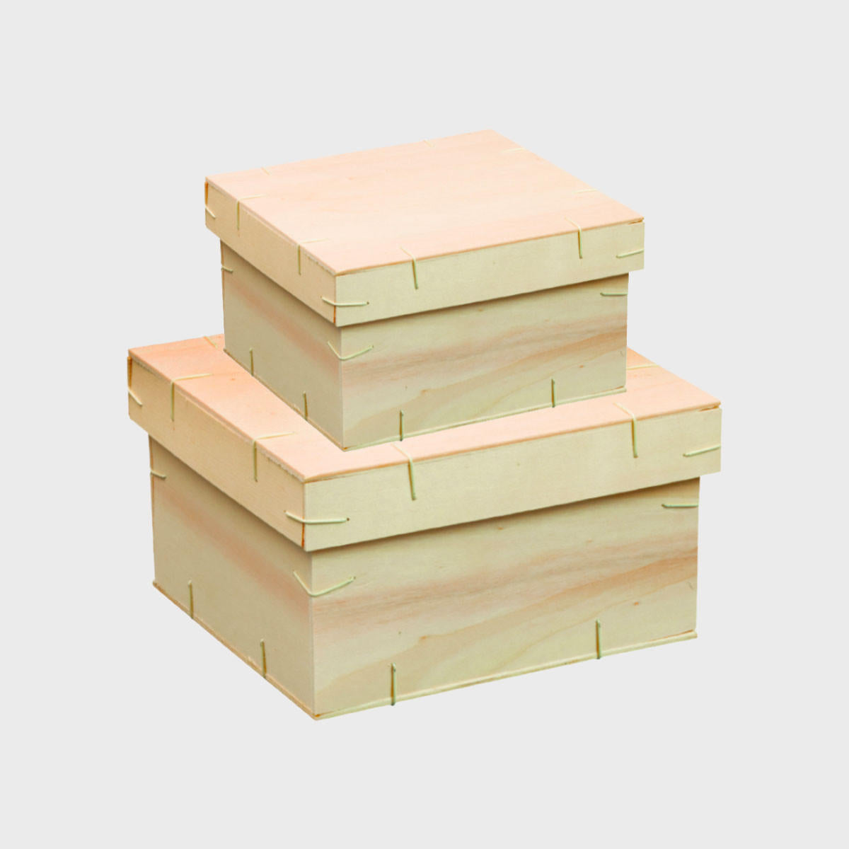 Square plywood gift box with lid from high-density rigid paperboard.
