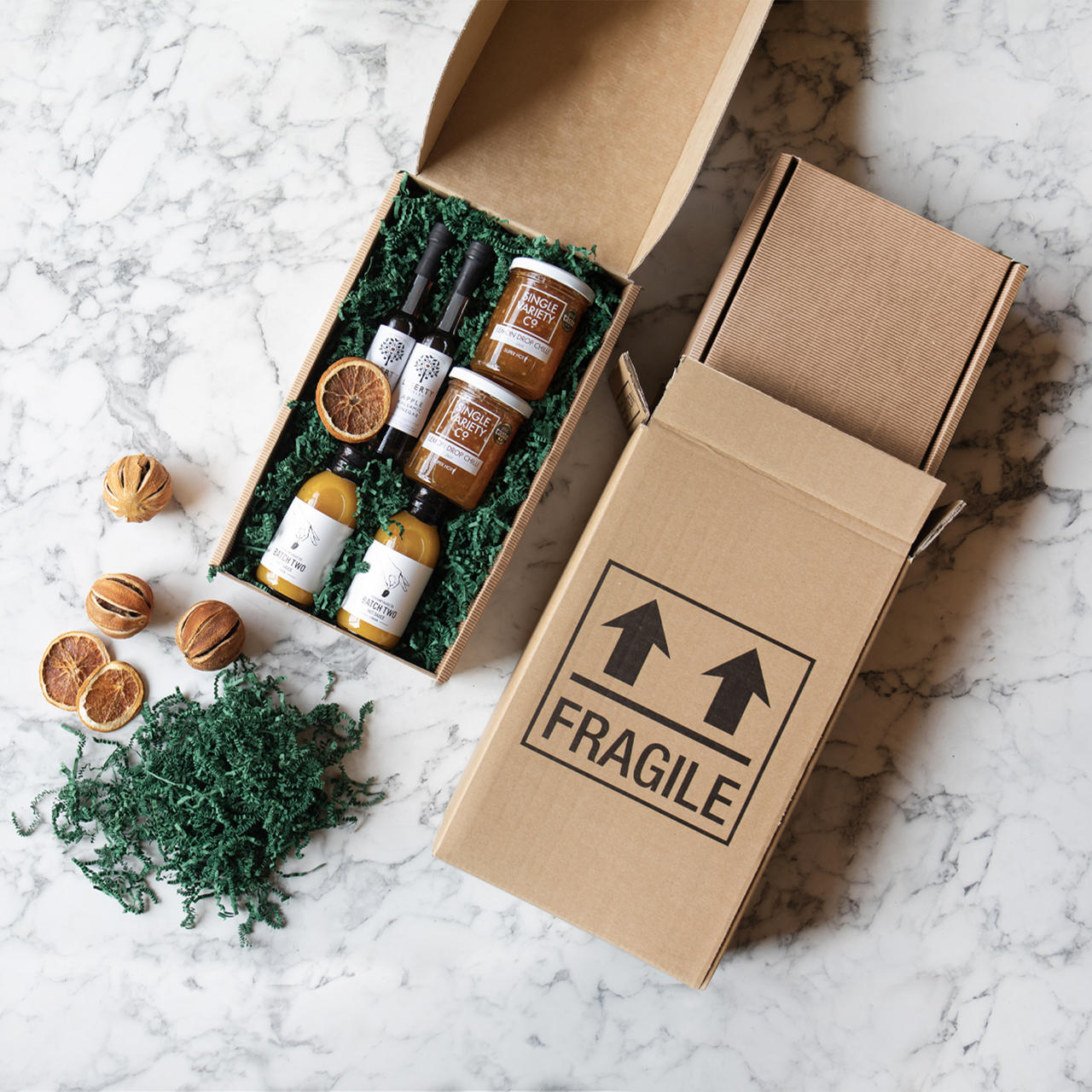 2 Bottle front opening gift box from high-density rigid paperboard.