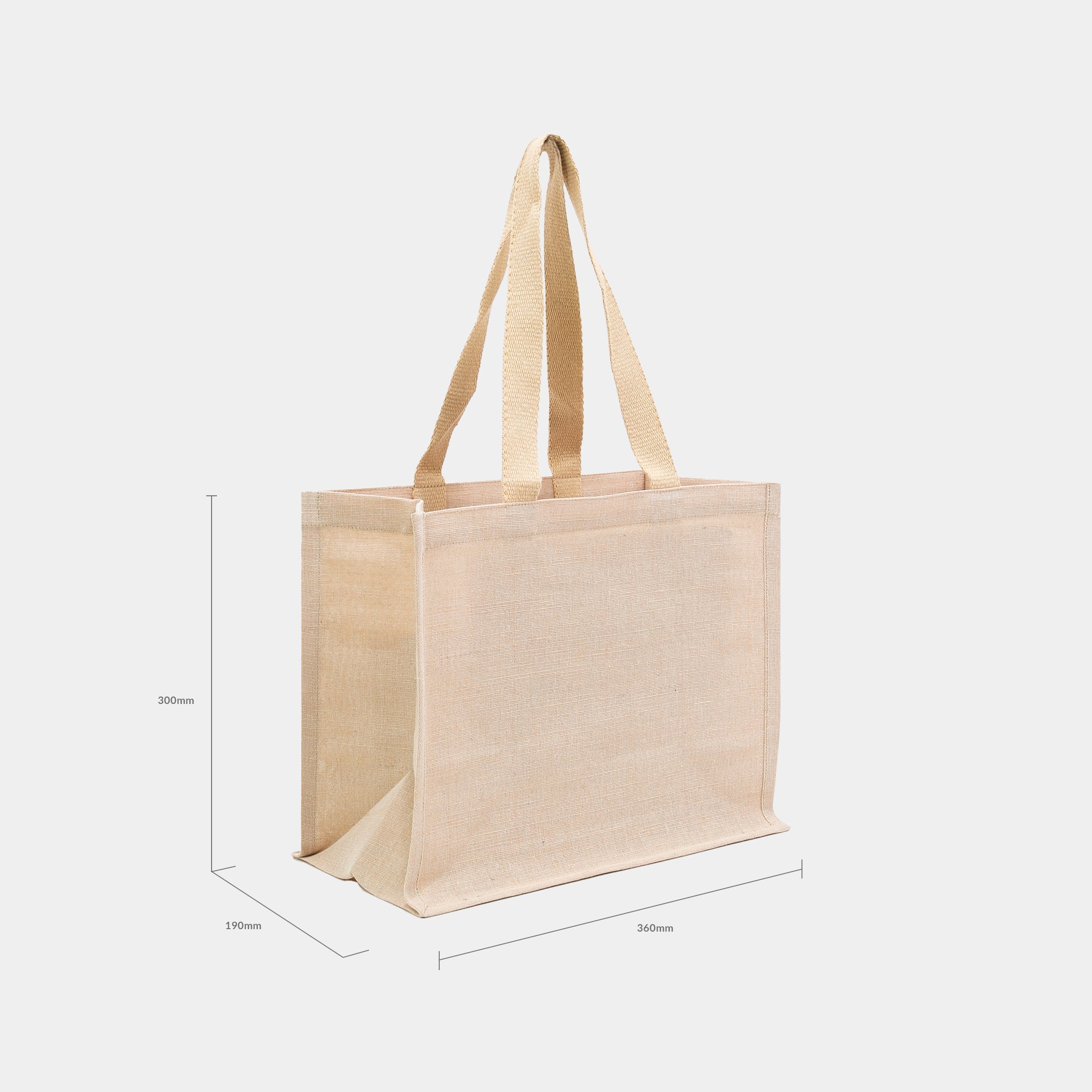 Medium stiffened juco bag with webbed handles.
