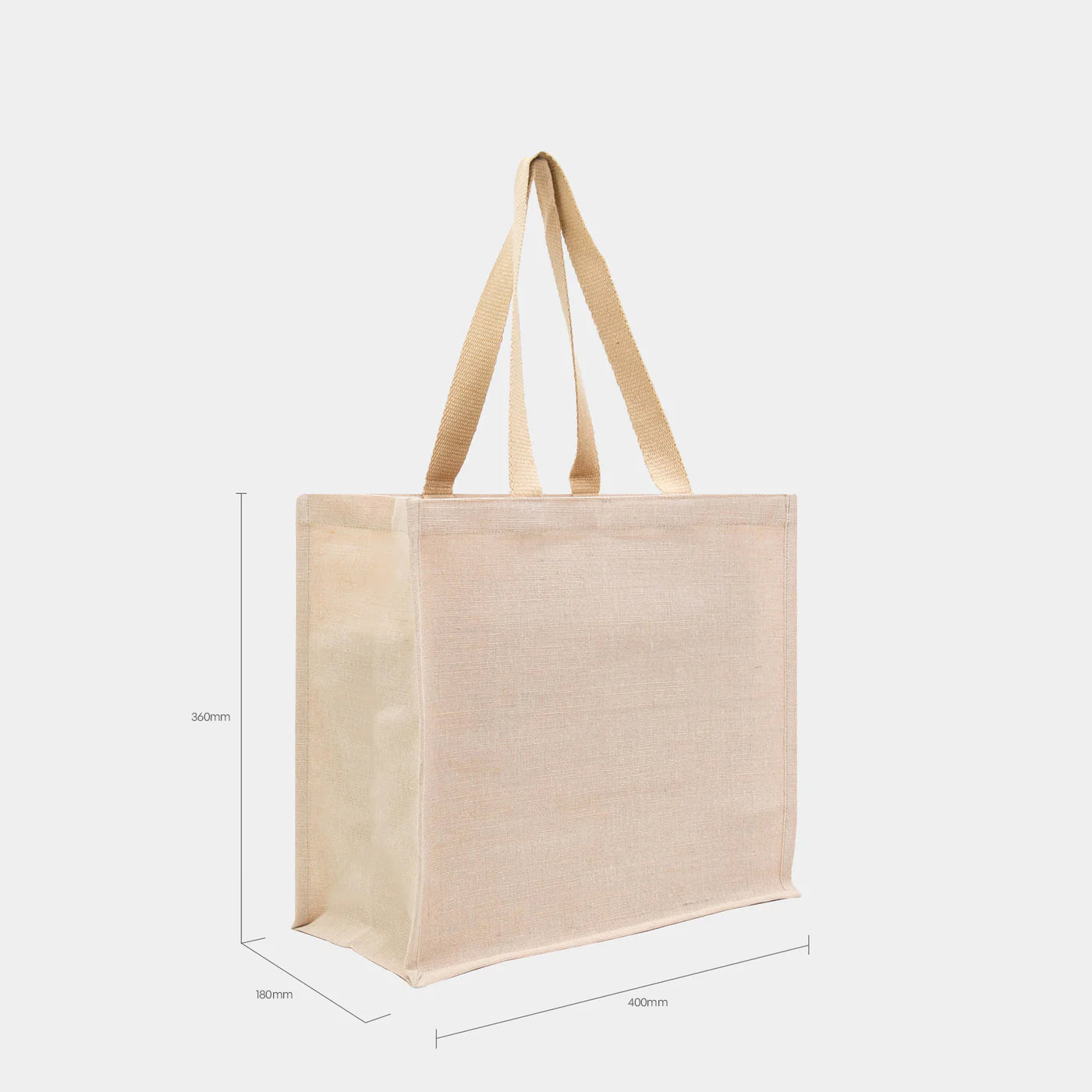Large stiffened juco bag with webbed handles.
