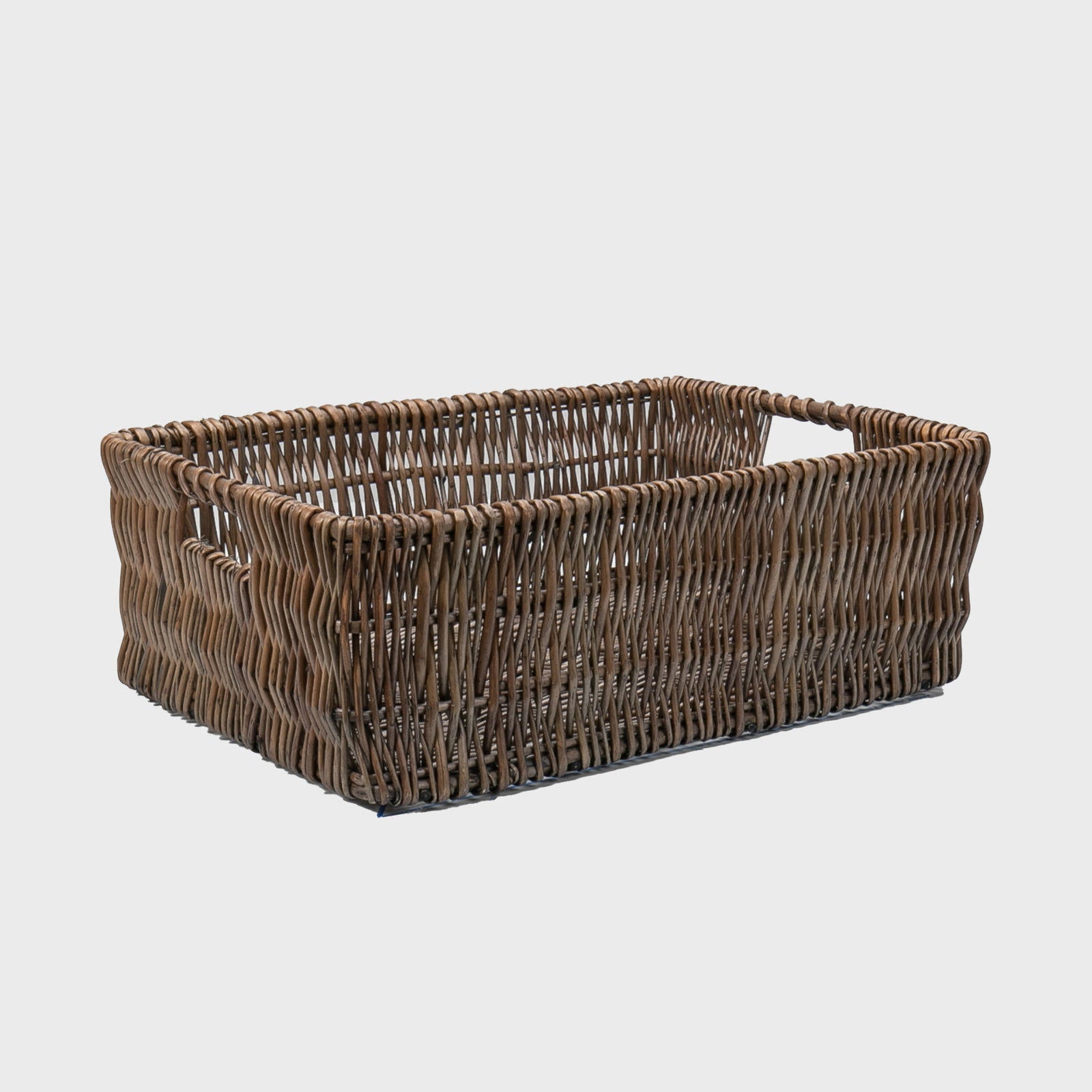 Medium deep wicker tray with structured, low-profile walls and open-top design.