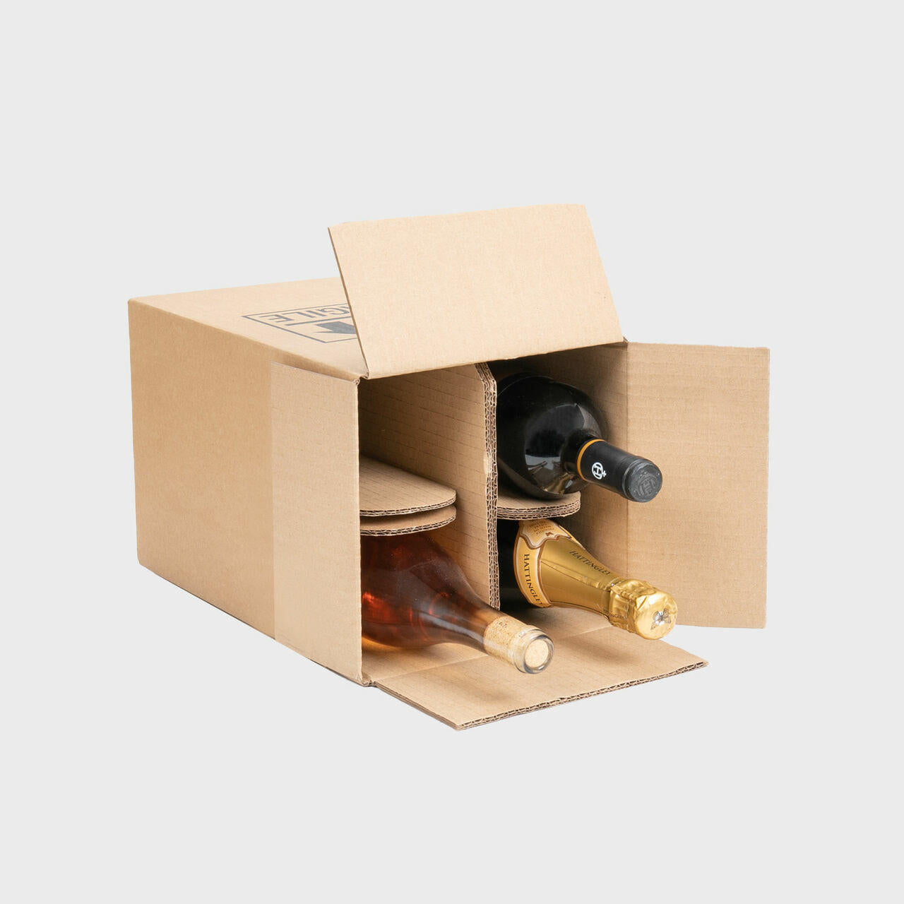 4 bottle budget shipping box from thick, impact-resistant inner for bottle security.