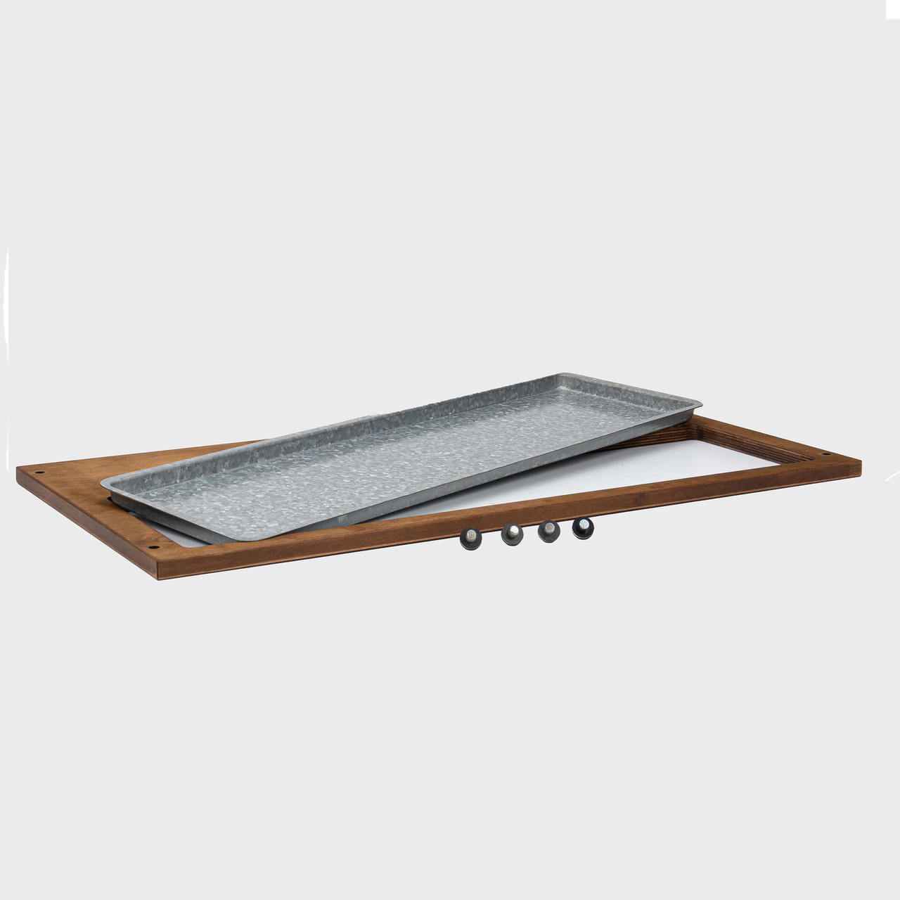 BRIX top with inset galvanised tray with structured, low-profile walls and open-top design.