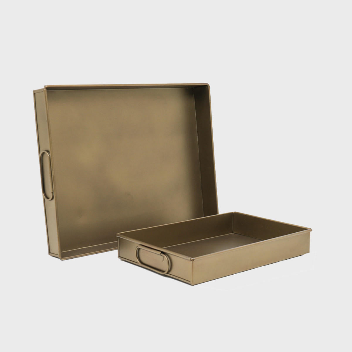 Railton brass metal tray with structured, low-profile walls and open-top design.