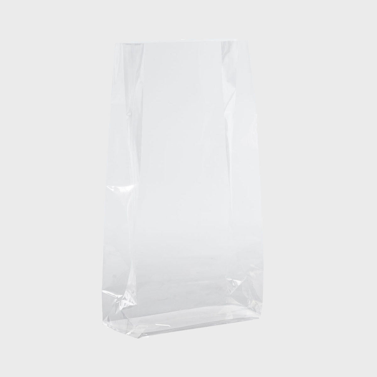 Cellophane gift bag featuring a patterned finish and heavy-duty handles.