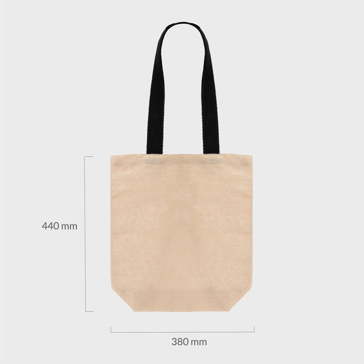Medium natural unlined juco bag with black handles.
