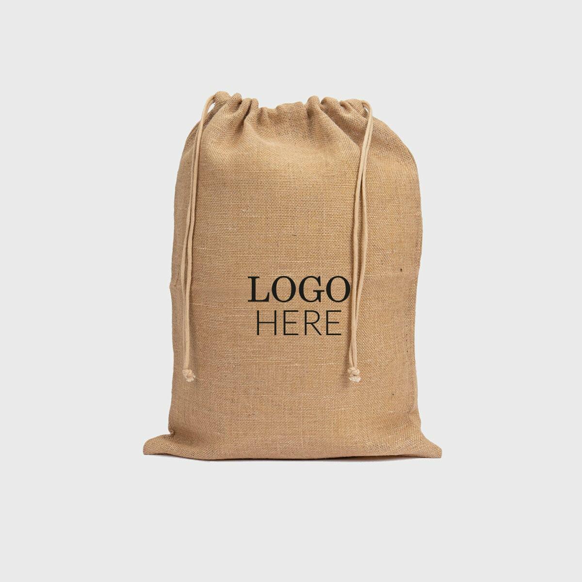 Large natural jute drawstring sack.