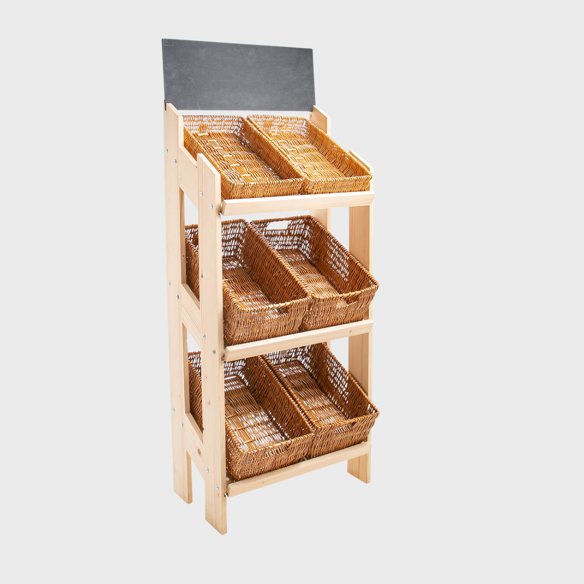 Norwood 3-shelf stand with natural wicker trays 650 featuring a multi-tiered layout for product positioning.