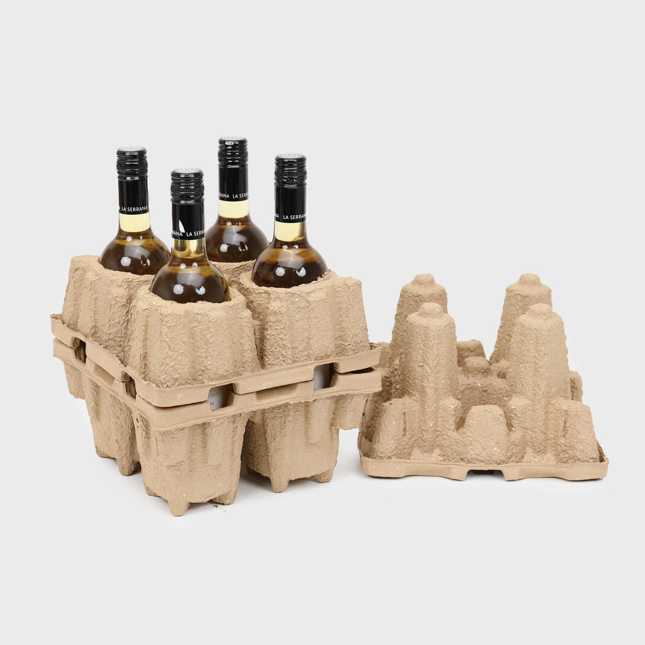 4 bottle Pulpsafe shipping box from thick, impact-resistant inner for bottle security.