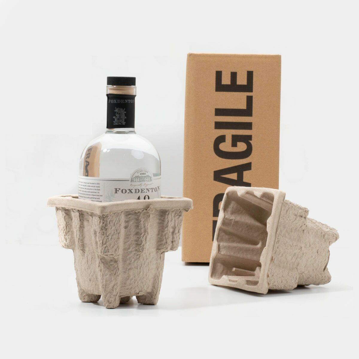 1 spirit bottle Pulpsafe shipping box from thick, impact-resistant inner for bottle security.