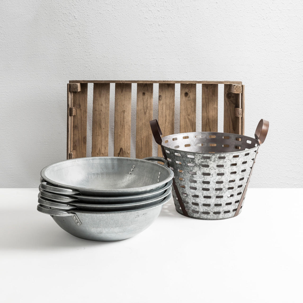 Large modern galvanised grape basket.