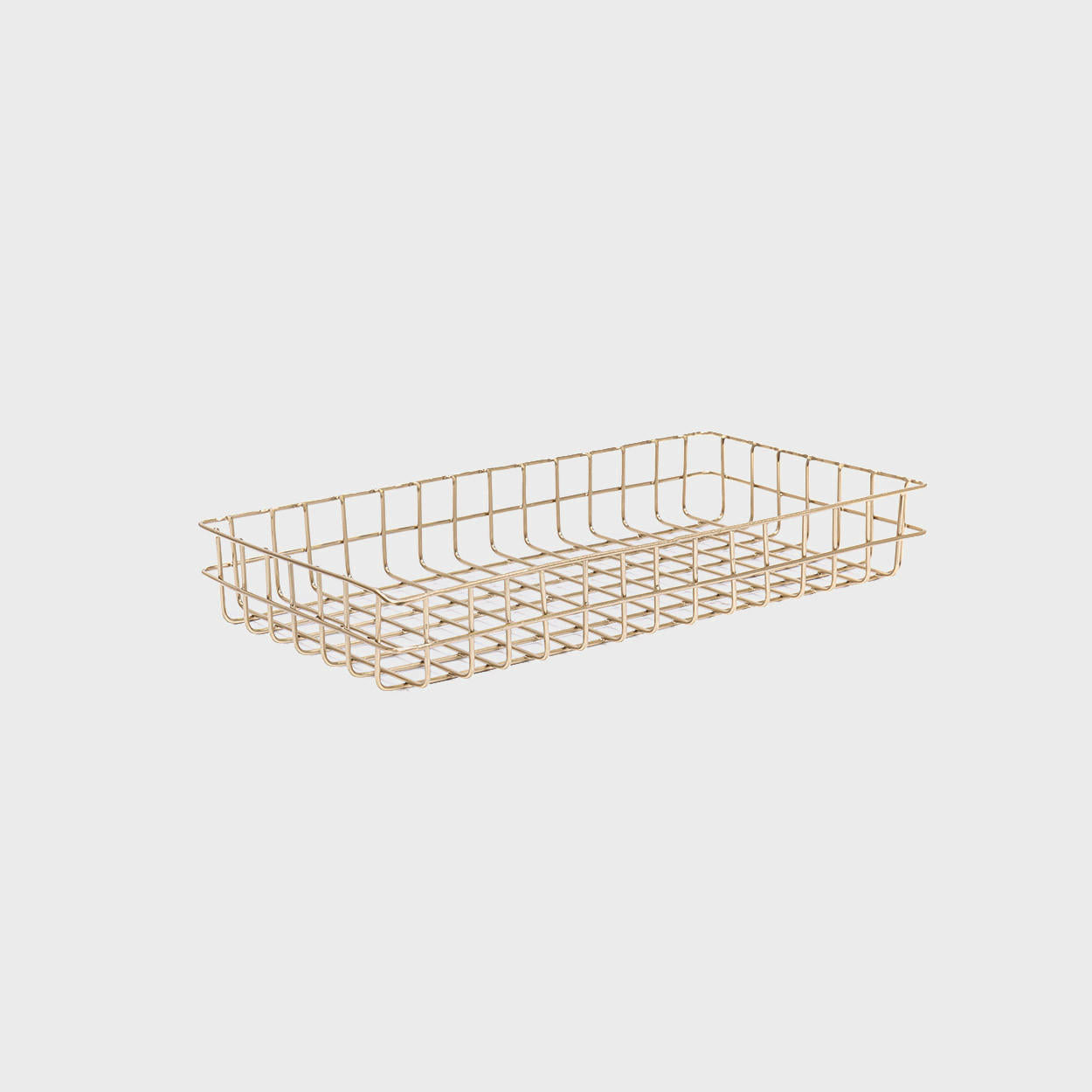 Shallow brass wire basket.