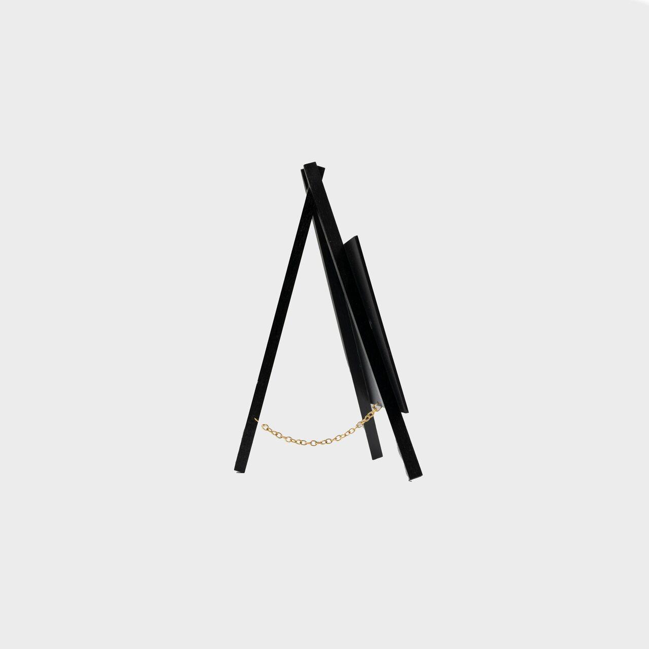 Mini-tripod chalkboard with a clean surface for visible retail messaging.