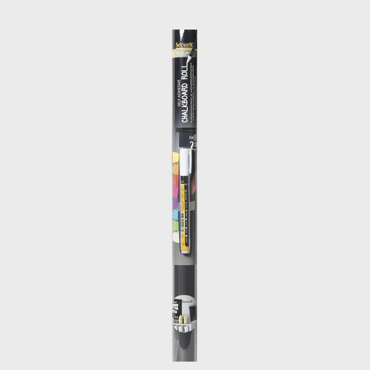 Self-adhesive chalkboard roll with a clean surface for visible retail messaging.